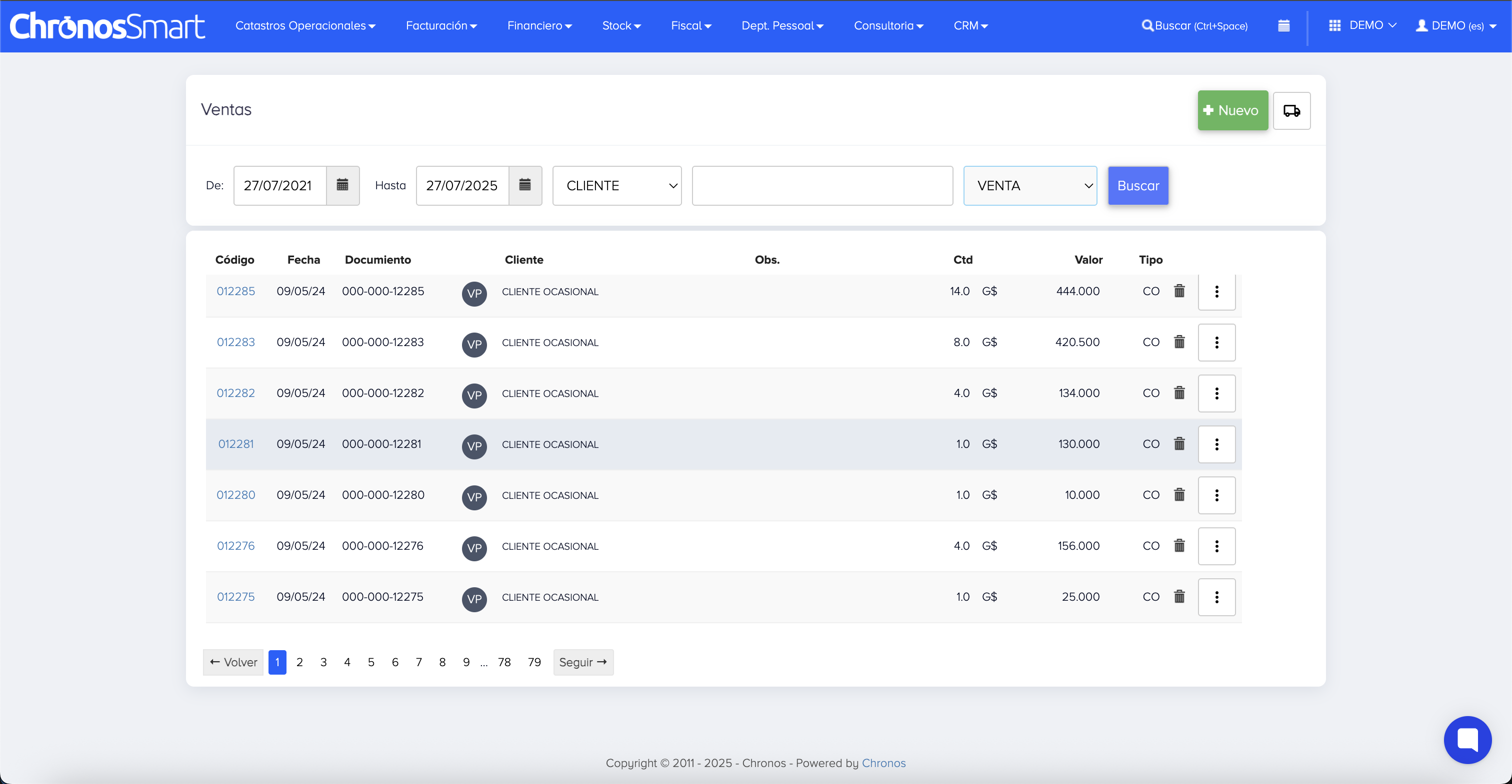 Interfaz de Ventas Chronos Smart